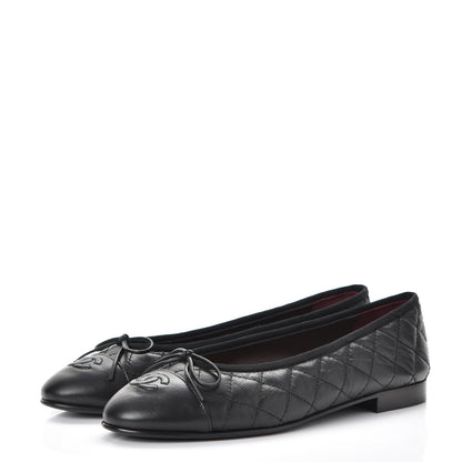 Chanel Aged Calfskin Quilted Cap Toe Ballerina Flats 39 Black 3 of 11
