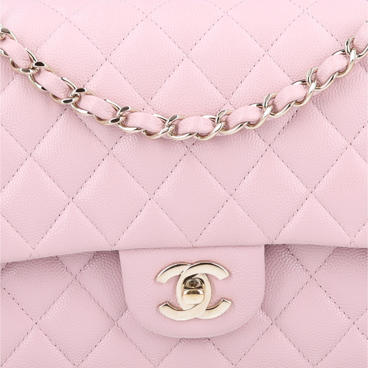 Caviar Quilted Medium Double Flap Light Pink