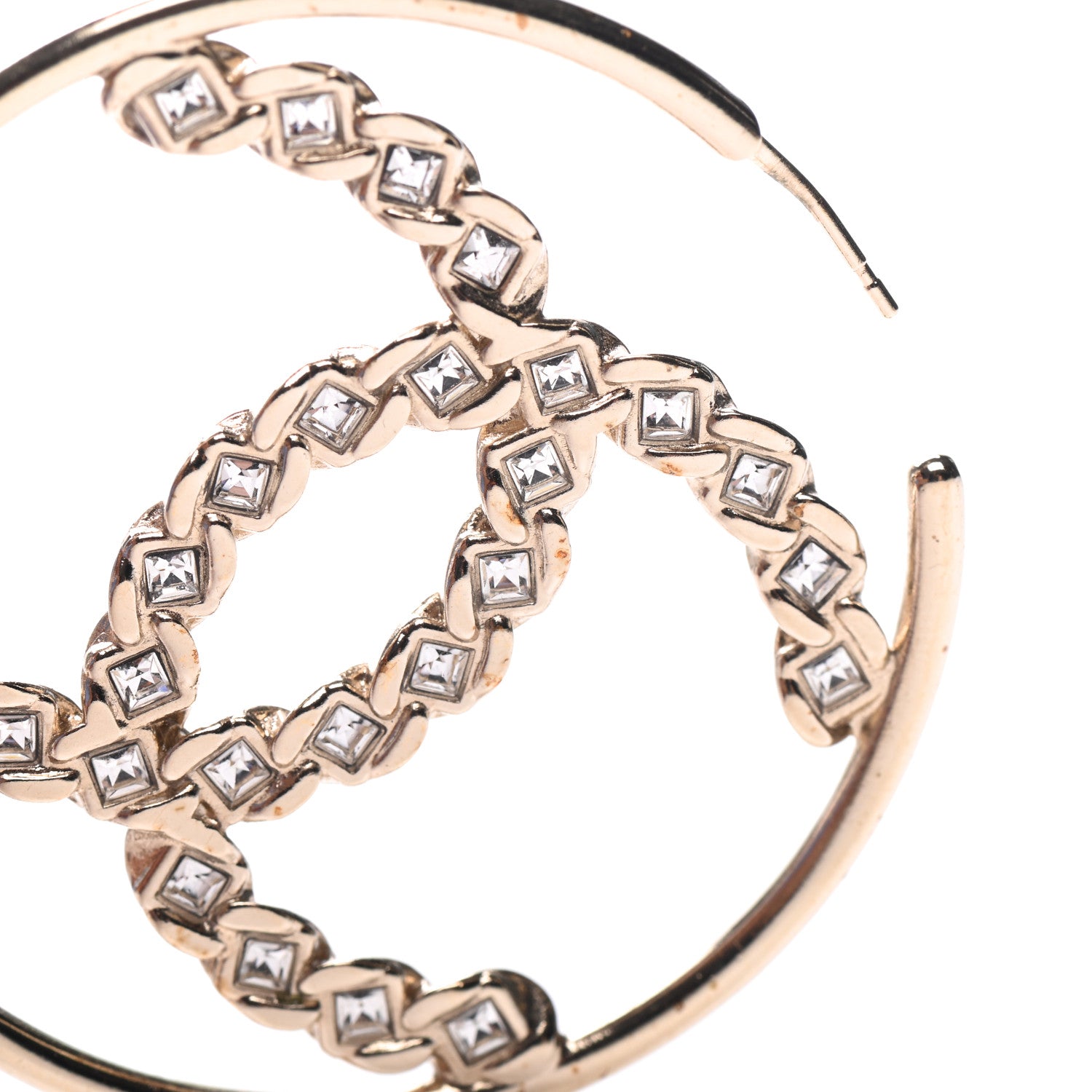 Chanel Crystal High Society CC Hoop Earrings Gold 8 of 8