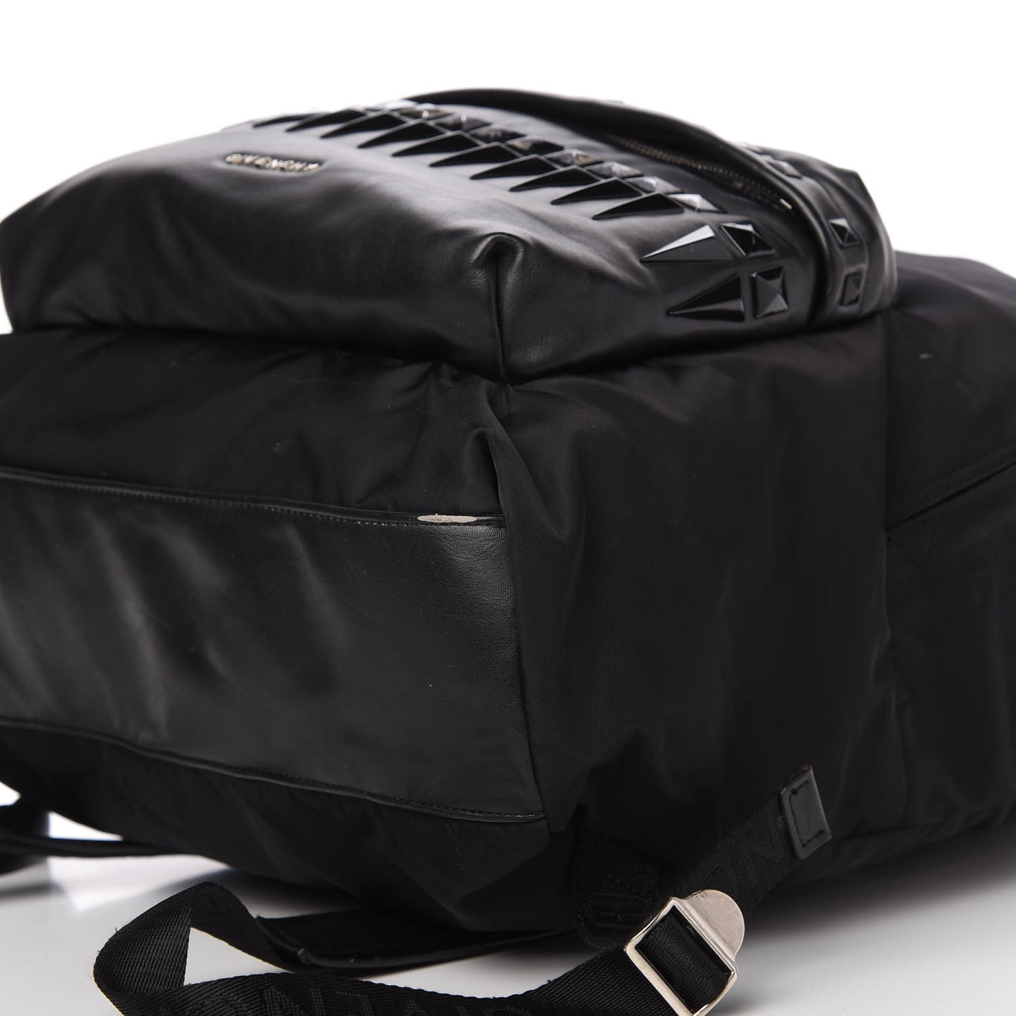 Nylon Calfskin Studded Backpack Black