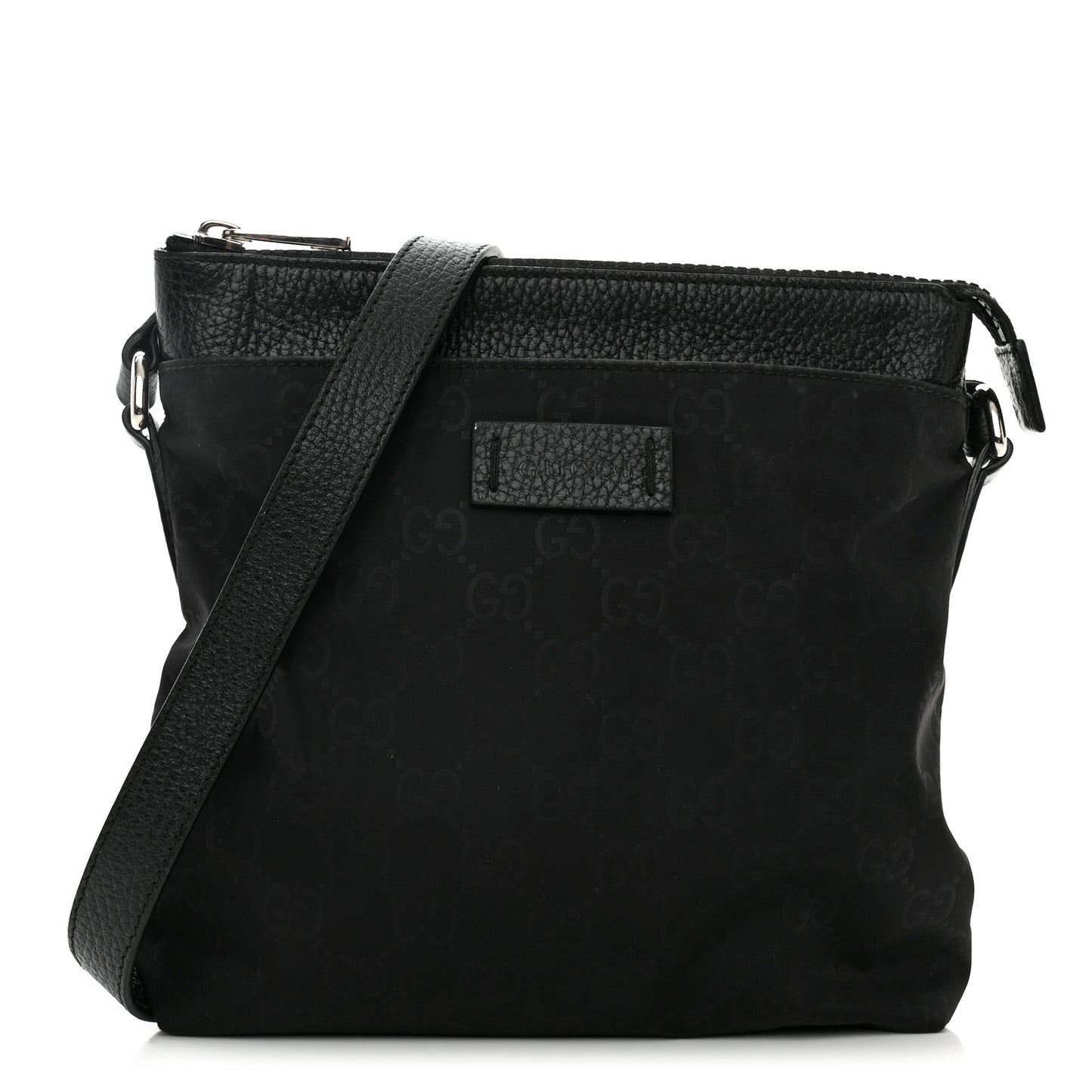 Nylon Monogram Dollar Calfskin Small Flat Messenger Bag Black