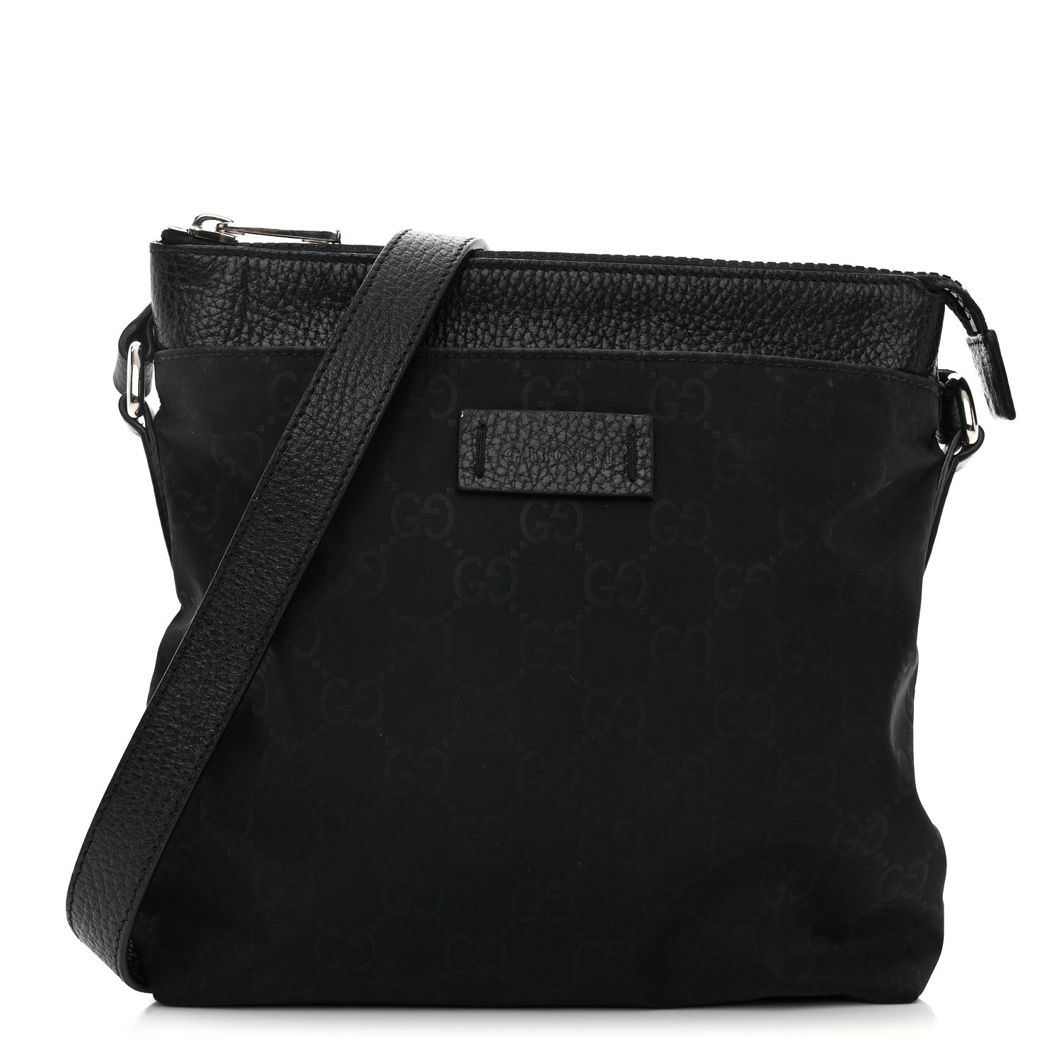 Gucci Nylon Monogram Dollar Calfskin Small Flat Messenger Bag Black 1 of 11