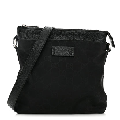 Gucci Nylon Monogram Dollar Calfskin Small Flat Messenger Bag Black 1 of 11