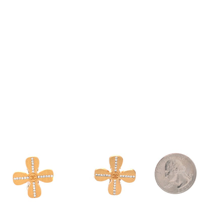 Chanel Metal Crystal Clover Clip On Earrings Gold 2 of 5