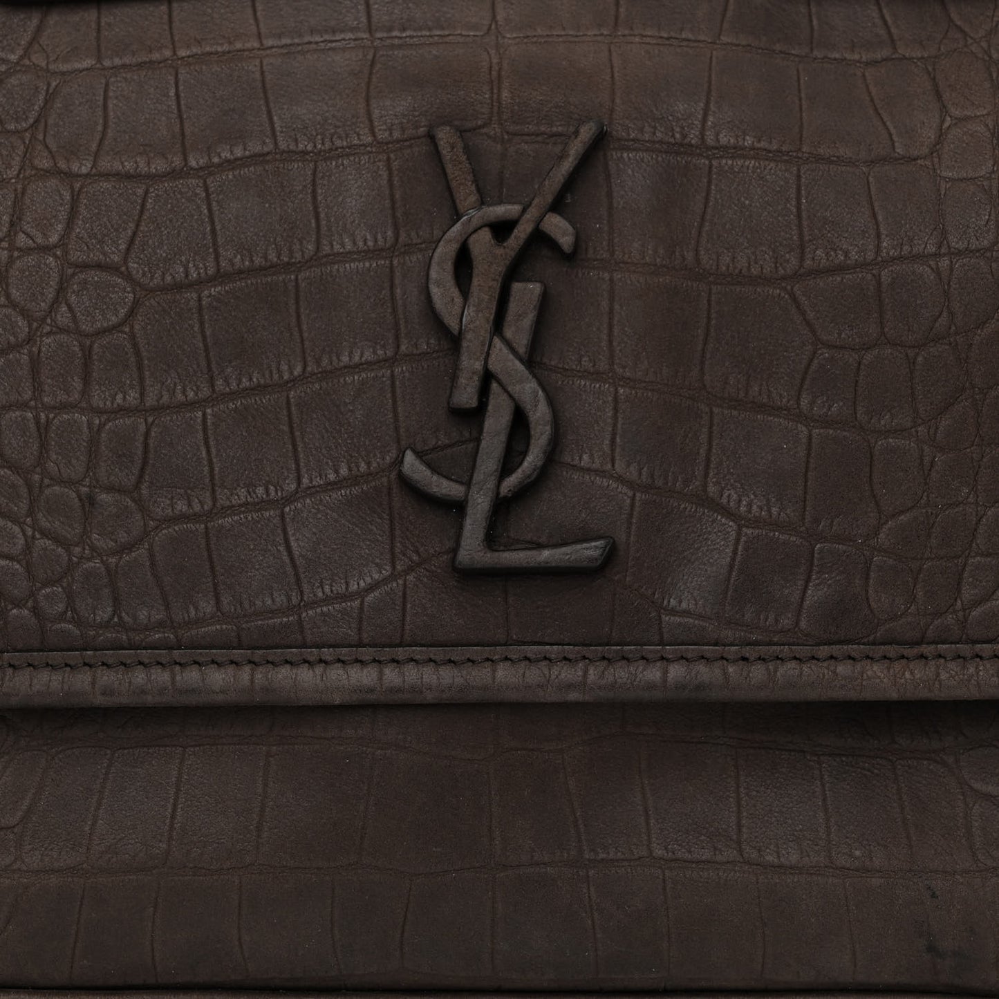 Nubuck Crocodile Embossed Monogram Medium Niki Chain Satchel Wood