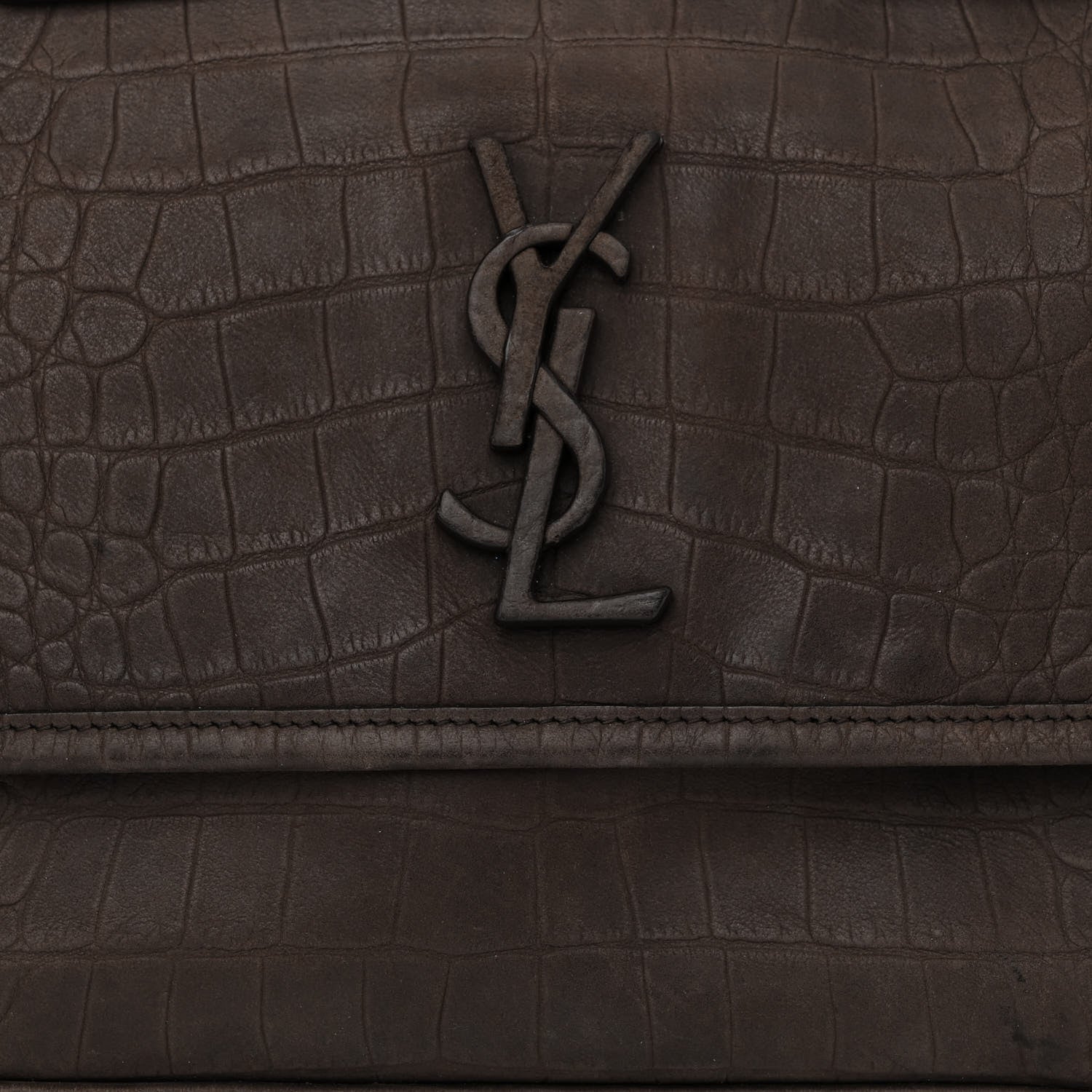 Saint Laurent Nubuck Crocodile Embossed Monogram Medium Niki Chain Satchel Wood 8 of 11