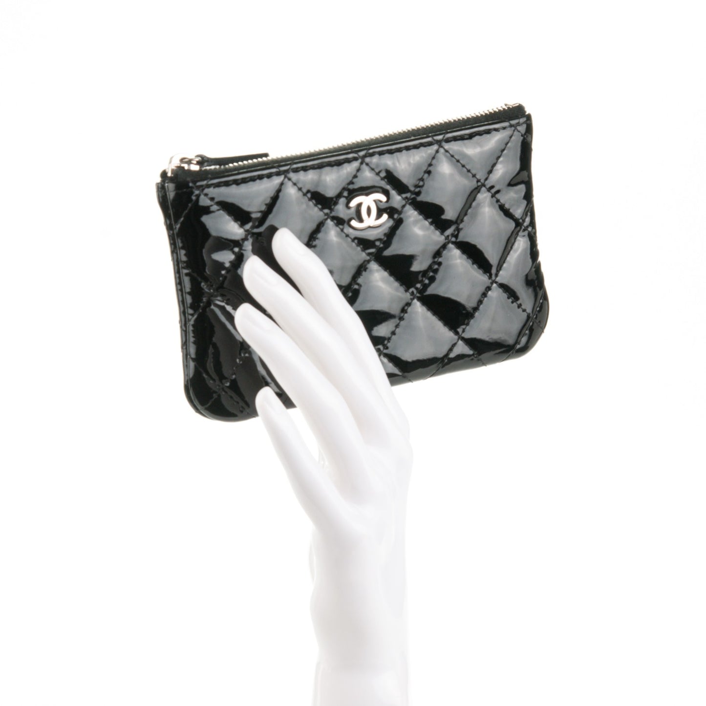 Patent Quilted Small Cosmetic Case Black