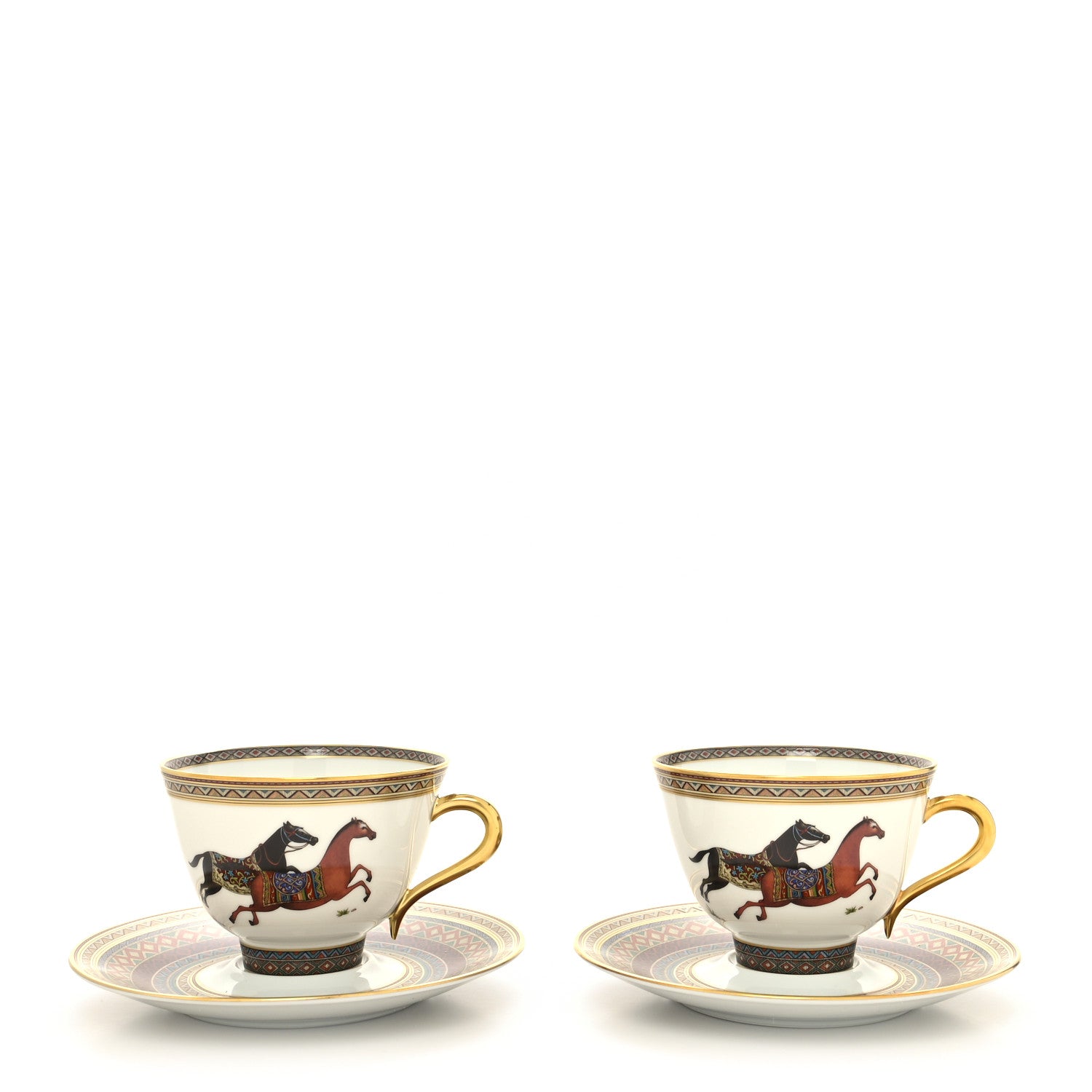 Hermes Porcelain Cheval d'Orient Tea Cup and Saucer Set of 2 1 of 11