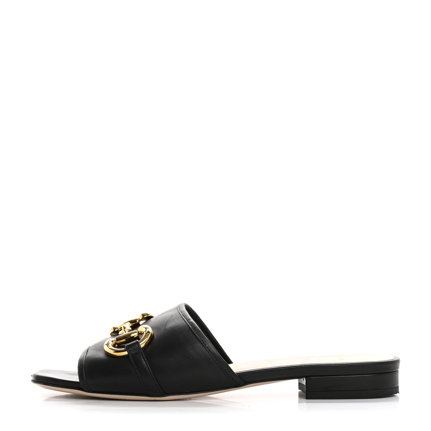 Gucci Nappa Horsebit Flat Slide Sandals 38 Black 1 of 13