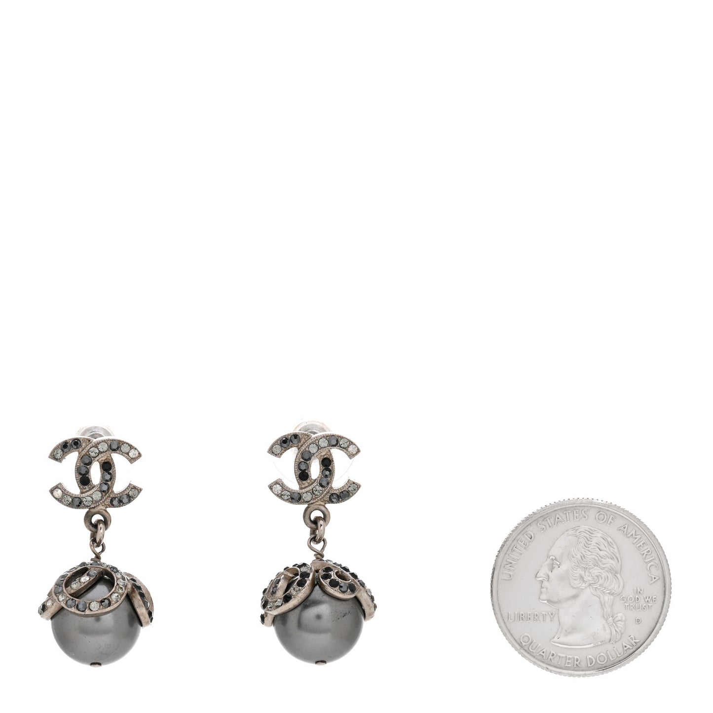 Crystal Pearl CC Drop Earrings Silver Grey