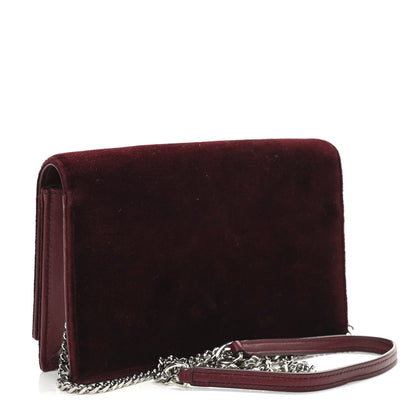 Saint Laurent Velvet Crystal Monogram Kate Tassel Shoulder Bag Burgundy 3 of 13