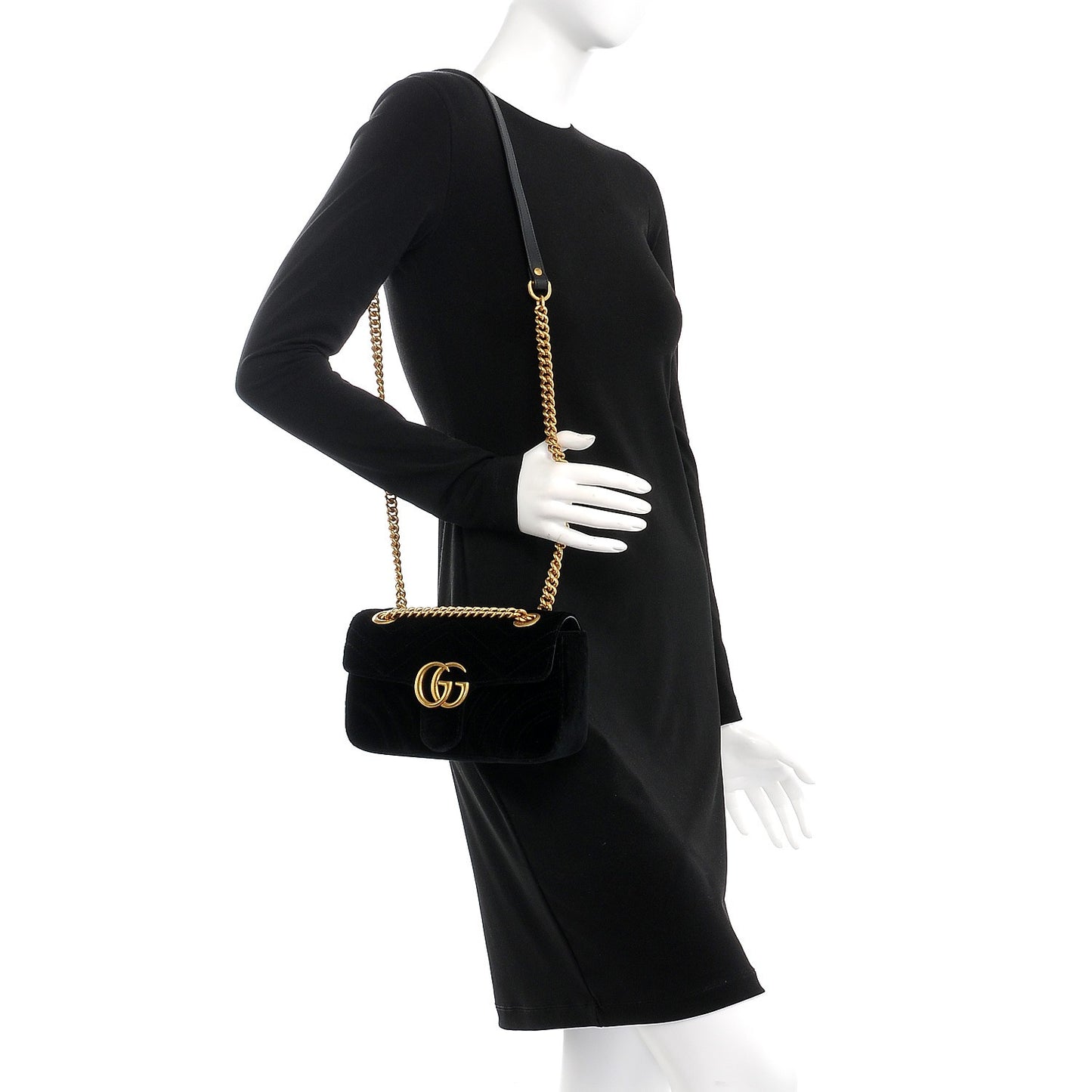 Velvet Matelasse Mini GG Marmont Shoulder Bag Black