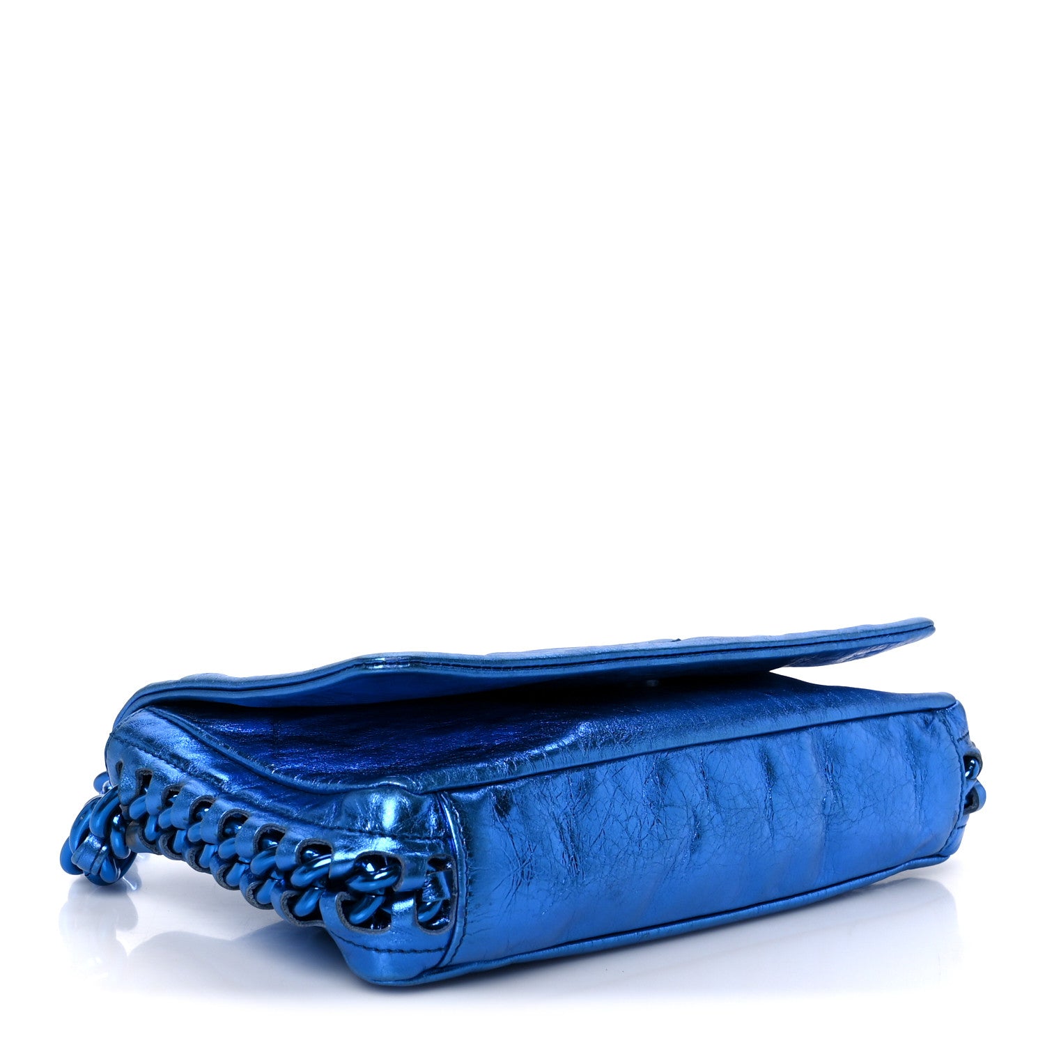 Chanel Metallic Cracked Calfskin Modern Chain Flap Bag Blue