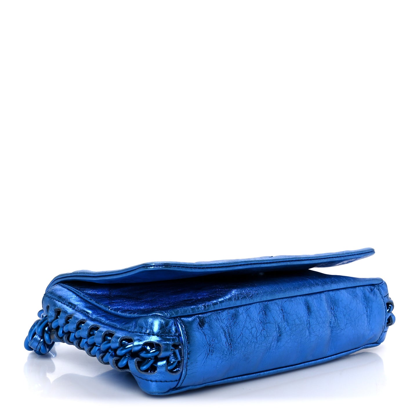 Metallic Cracked Calfskin Modern Chain Flap Bag Blue