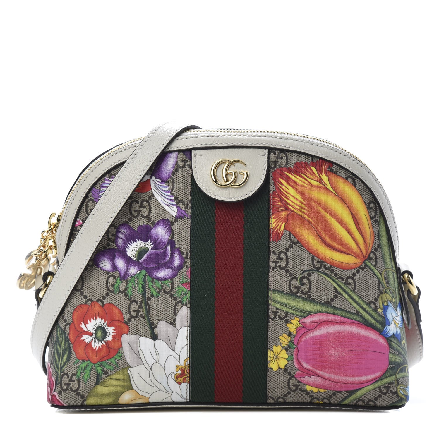 Gucci GG Supreme Monogram Flora Web GG Small Ophidia Dome Shoulder Bag White 1 of 11