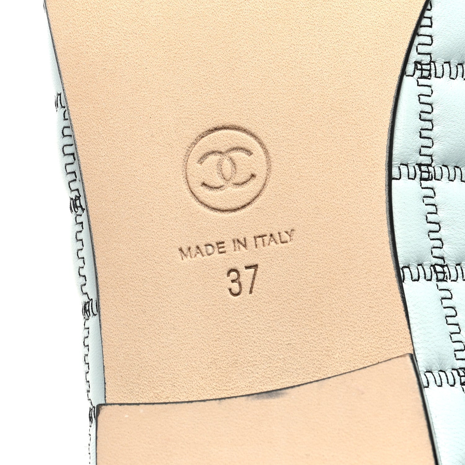 Chanel Lambskin Embroidered Grosgrain Cap Toe CC Ballerina Flats 37 Light Blue Black 6 of 9