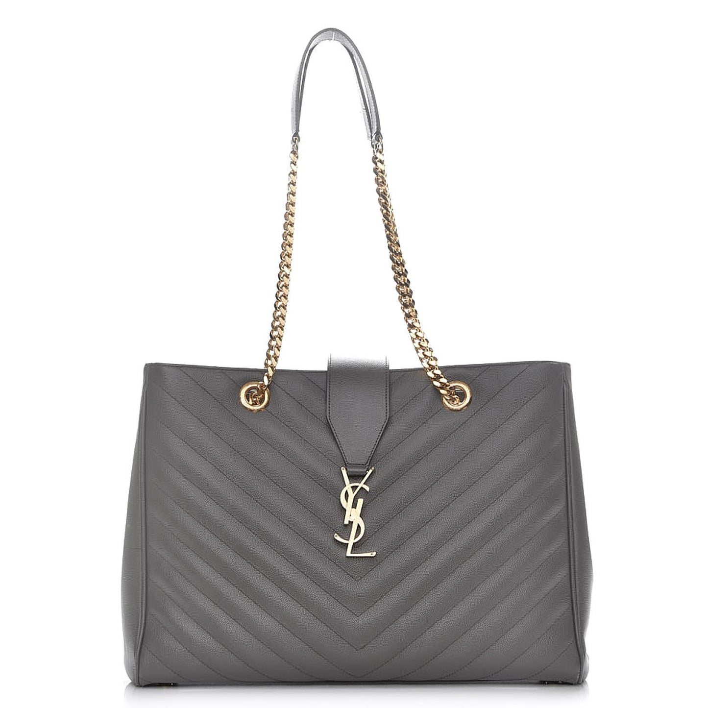 Grain De Poudre Matelasse Chevron Monogram Shopping Bag Fog