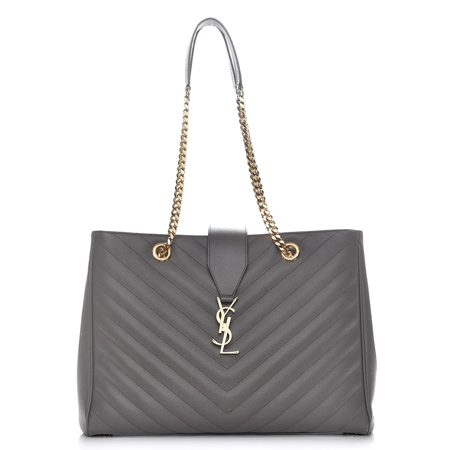 Saint Laurent Grain De Poudre Matelasse Chevron Monogram Shopping Bag Fog 1 of 11