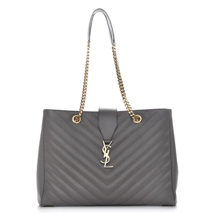 Saint Laurent Grain De Poudre Matelasse Chevron Monogram Shopping Bag Fog 1 of 11