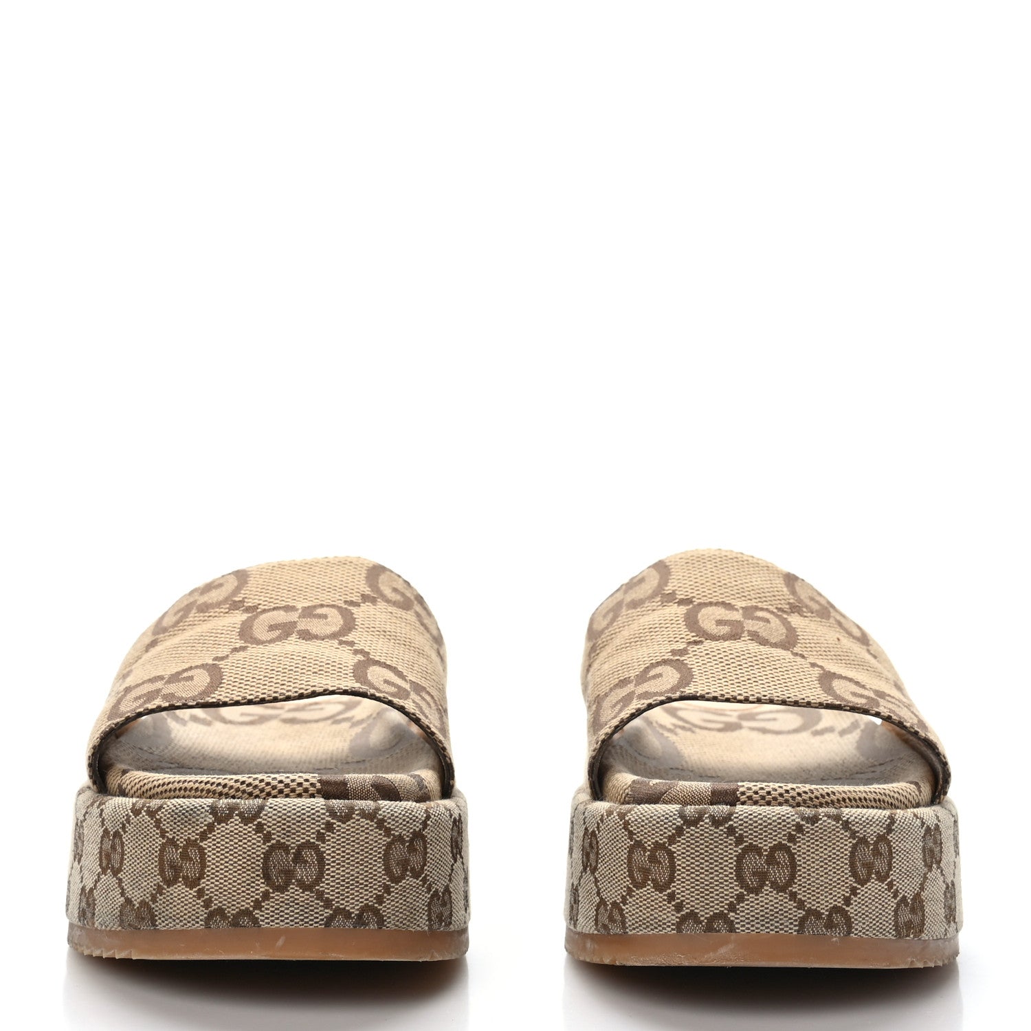 Gucci Monogram Maxi GG Angelina Platform 55mm Slide Sandals 41 Camel Ebony 2 of 8