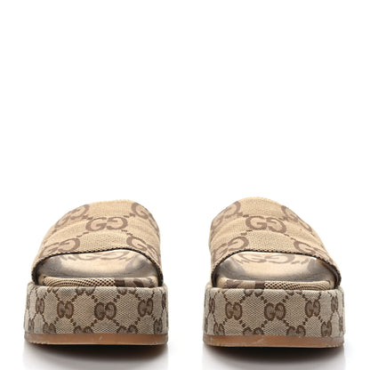 Gucci Monogram Maxi GG Angelina Platform 55mm Slide Sandals 41 Camel Ebony 2 of 8