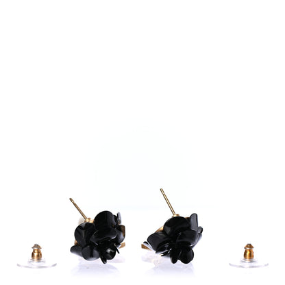 Chanel Enamel Crystal Pearl CC Camellia Drop Earrings Black Gold 3 of 4