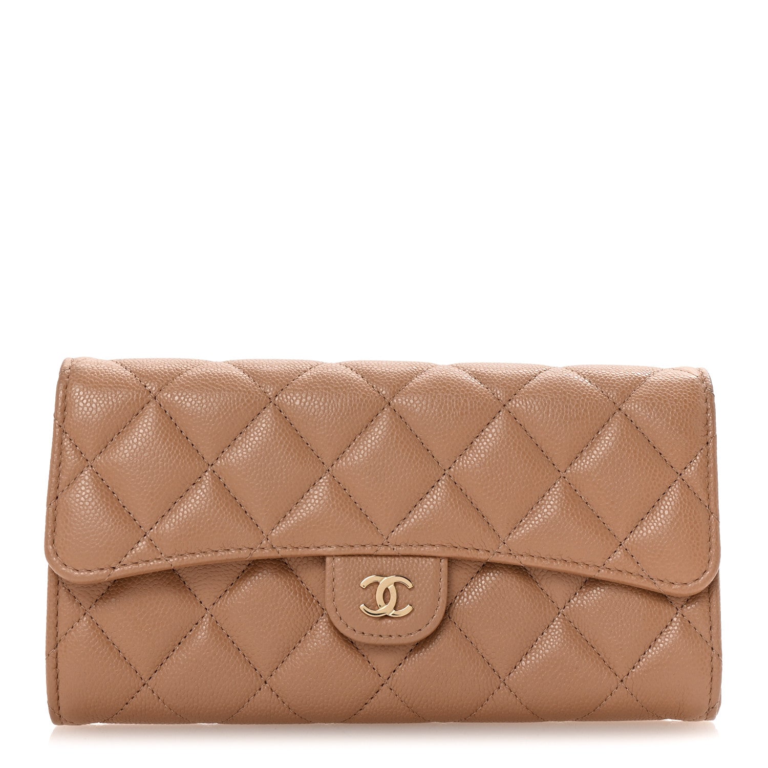 Chanel Caviar Quilted Large Gusset Flap Wallet Beige 1 of 9