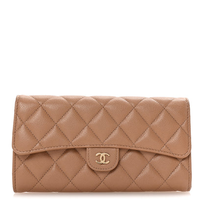 Chanel Caviar Quilted Large Gusset Flap Wallet Beige 1 of 9