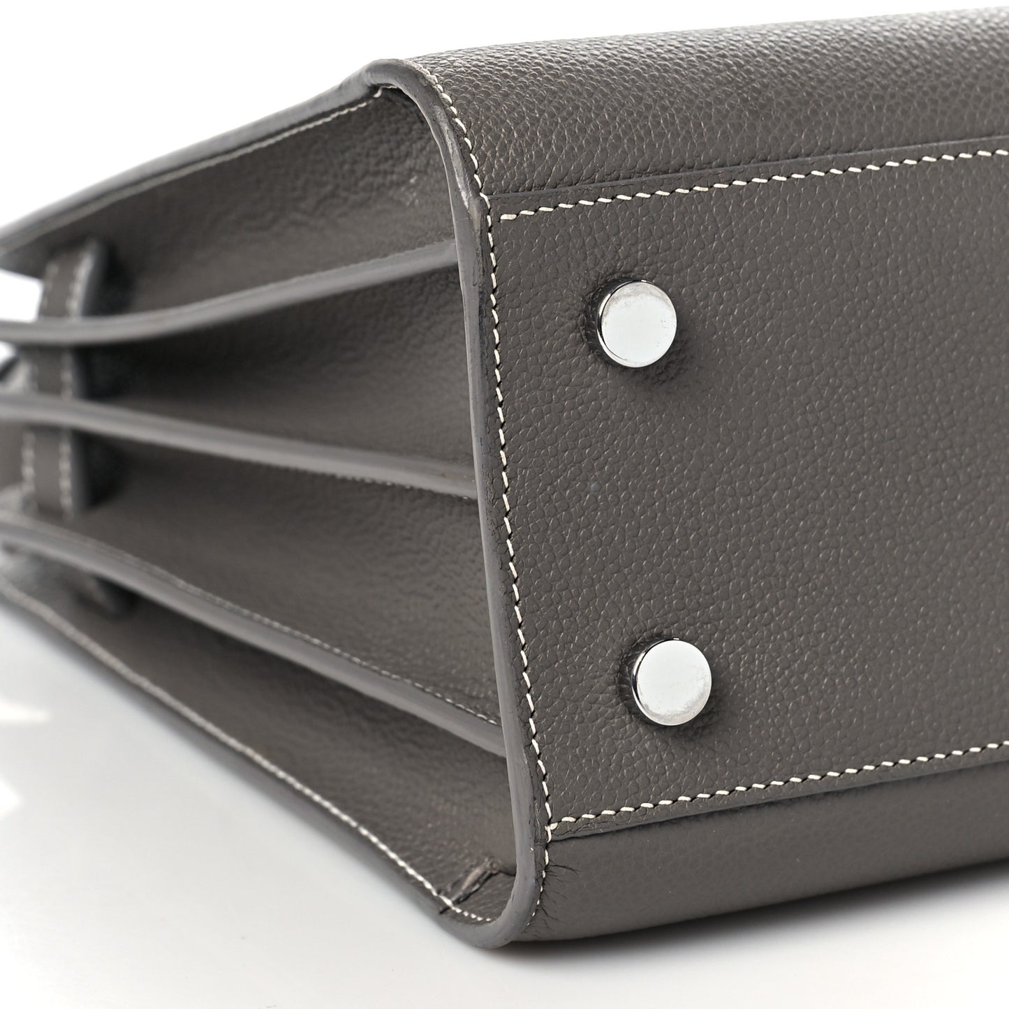 Grained Calfskin Topstich Baby Sac De Jour Grey