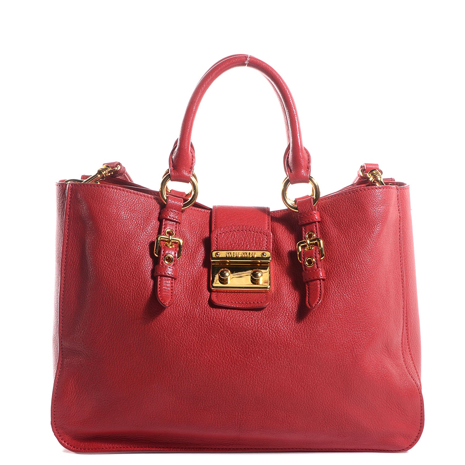 Miu Miu Goatskin Madras Tote Rosso 1 of 14