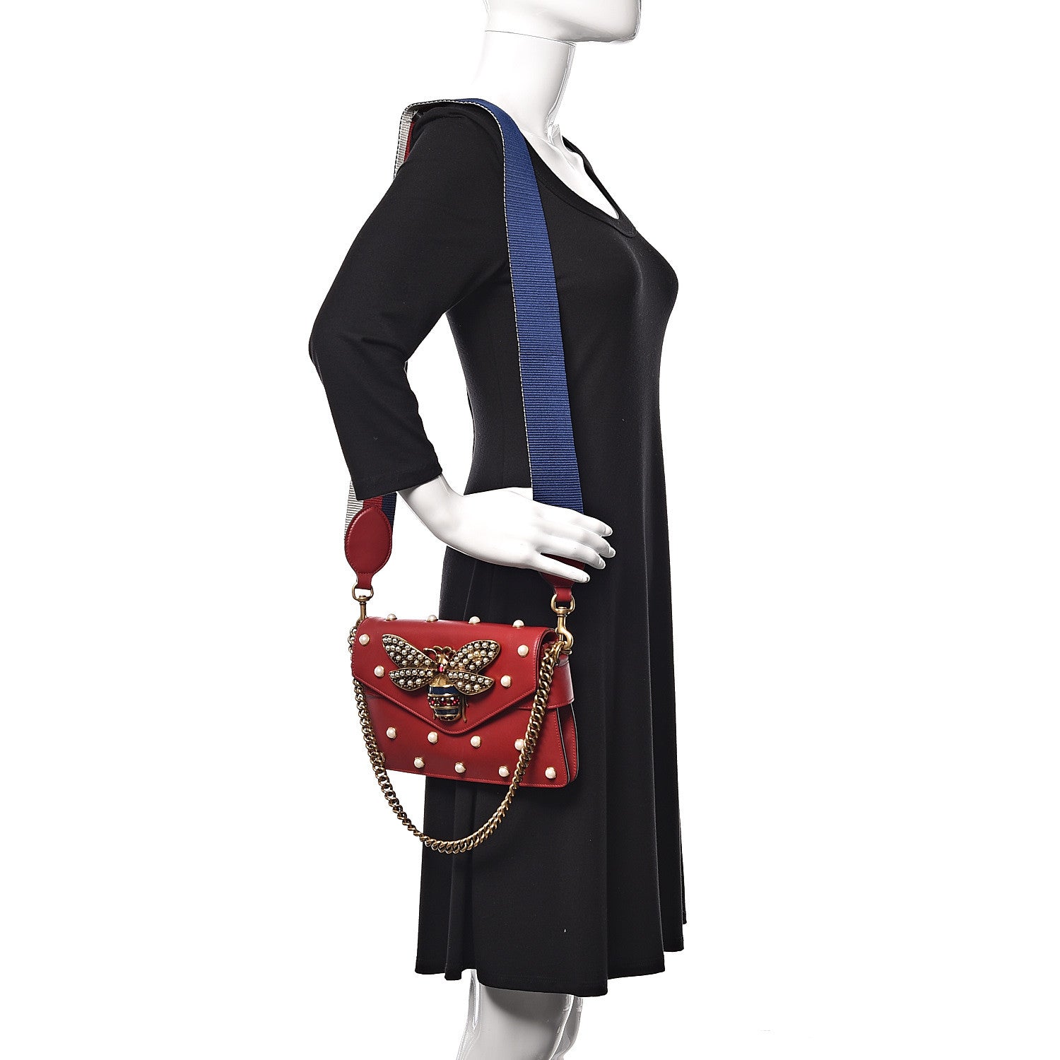 Gucci Nappa Pearl Studded Mini Queen Margaret Broadway Shoulder Bag Hibiscus Red 2 of 14