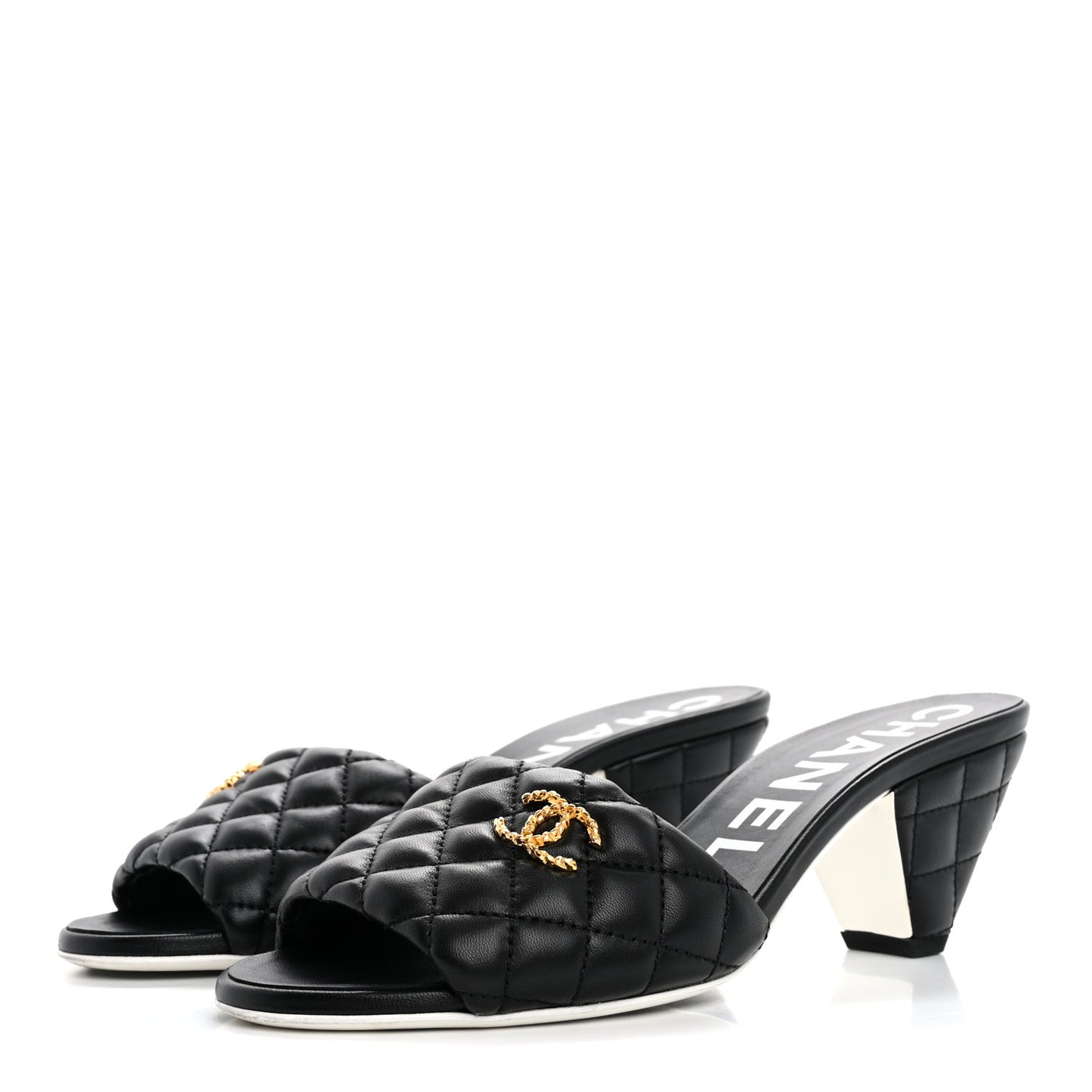 Lambskin Quilted Textured CC Mules 38.5 Black