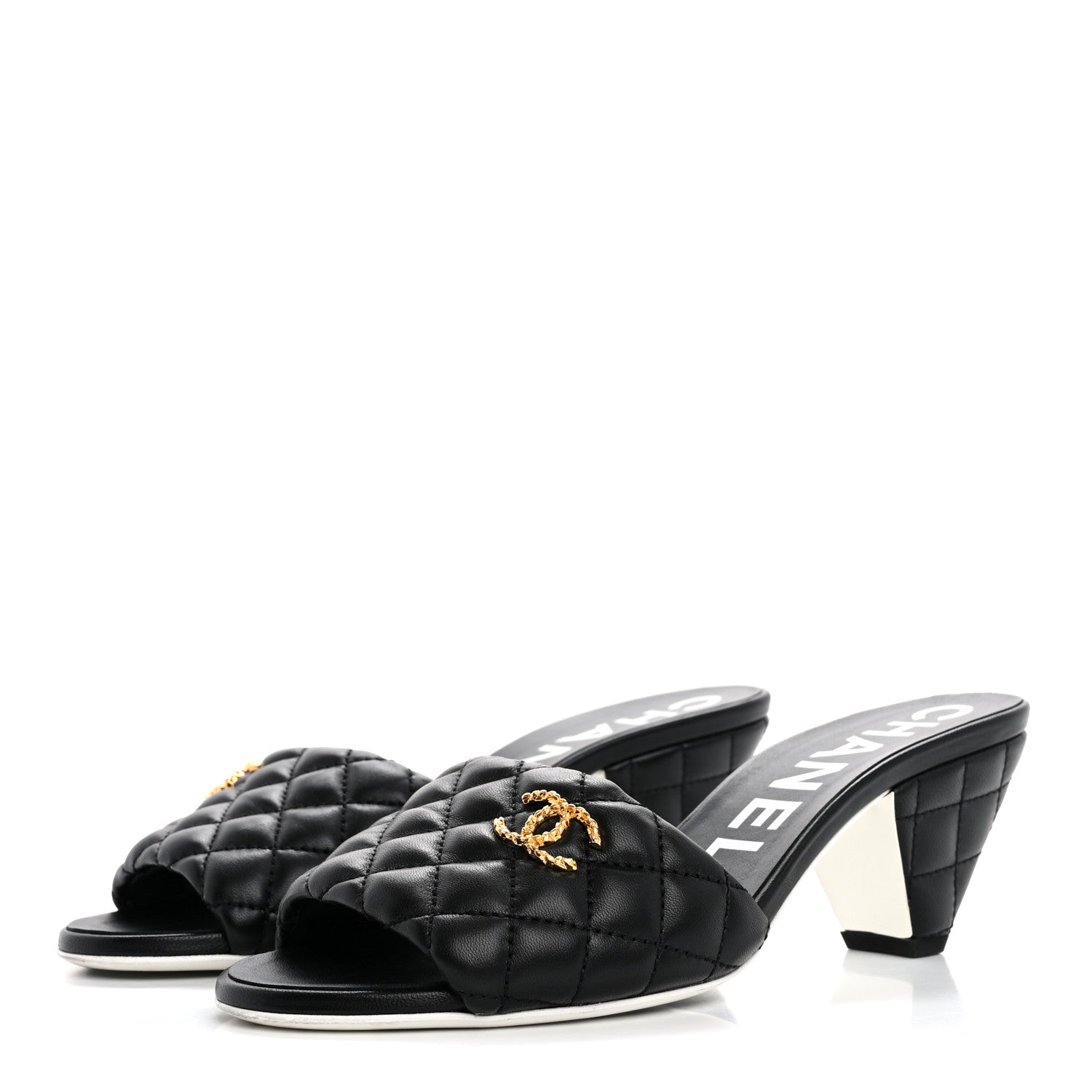 Chanel Lambskin Quilted Textured CC Mules 38.5 Black 4 of 10