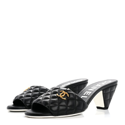 Chanel Lambskin Quilted Textured CC Mules 38.5 Black 4 of 10