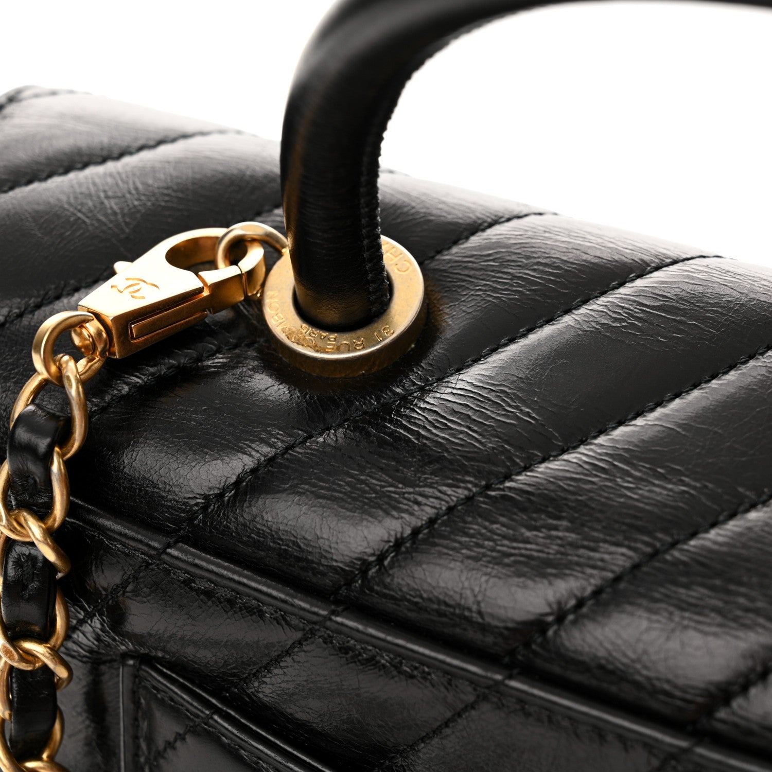 Chanel Calfskin Chevron Quilted Medium Coco Handle Flap Black 14 of 14
