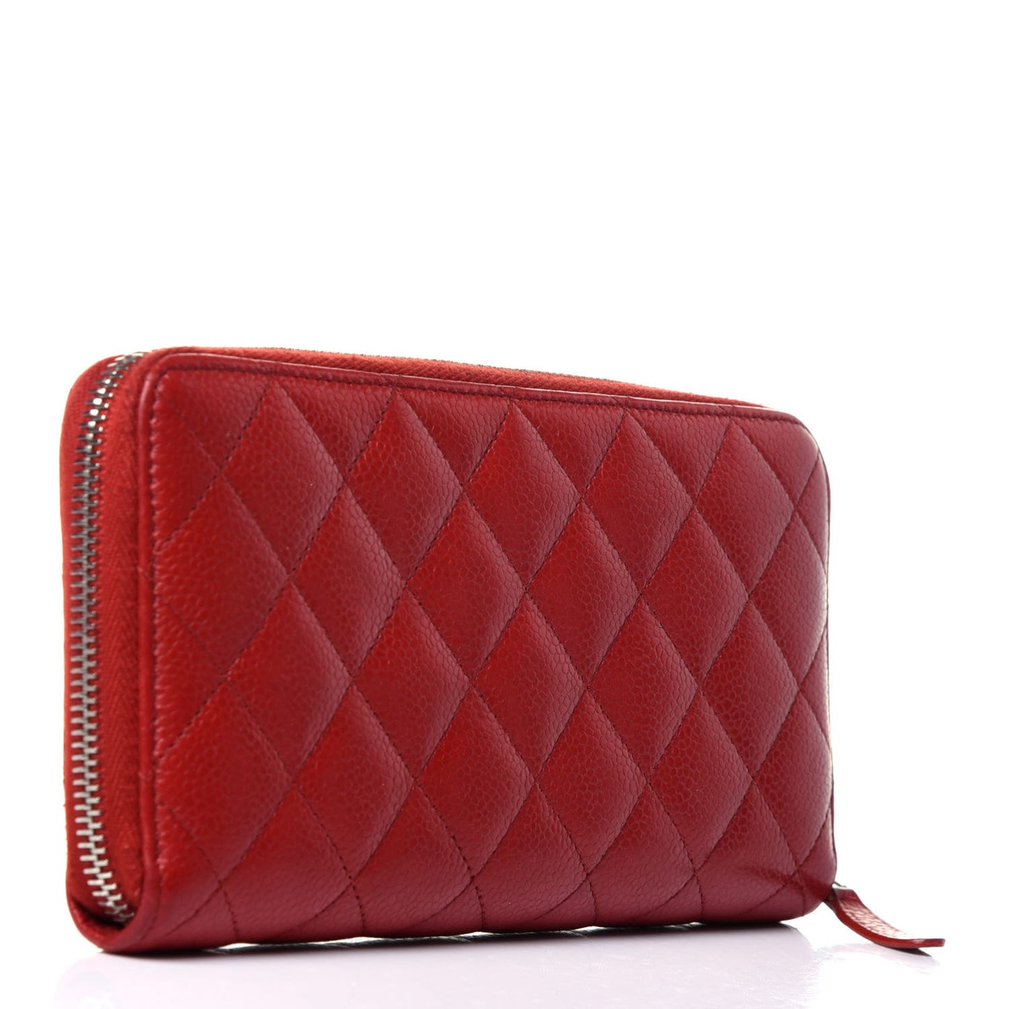 Caviar Quilted Large Gusset Zip Around Wallet Red