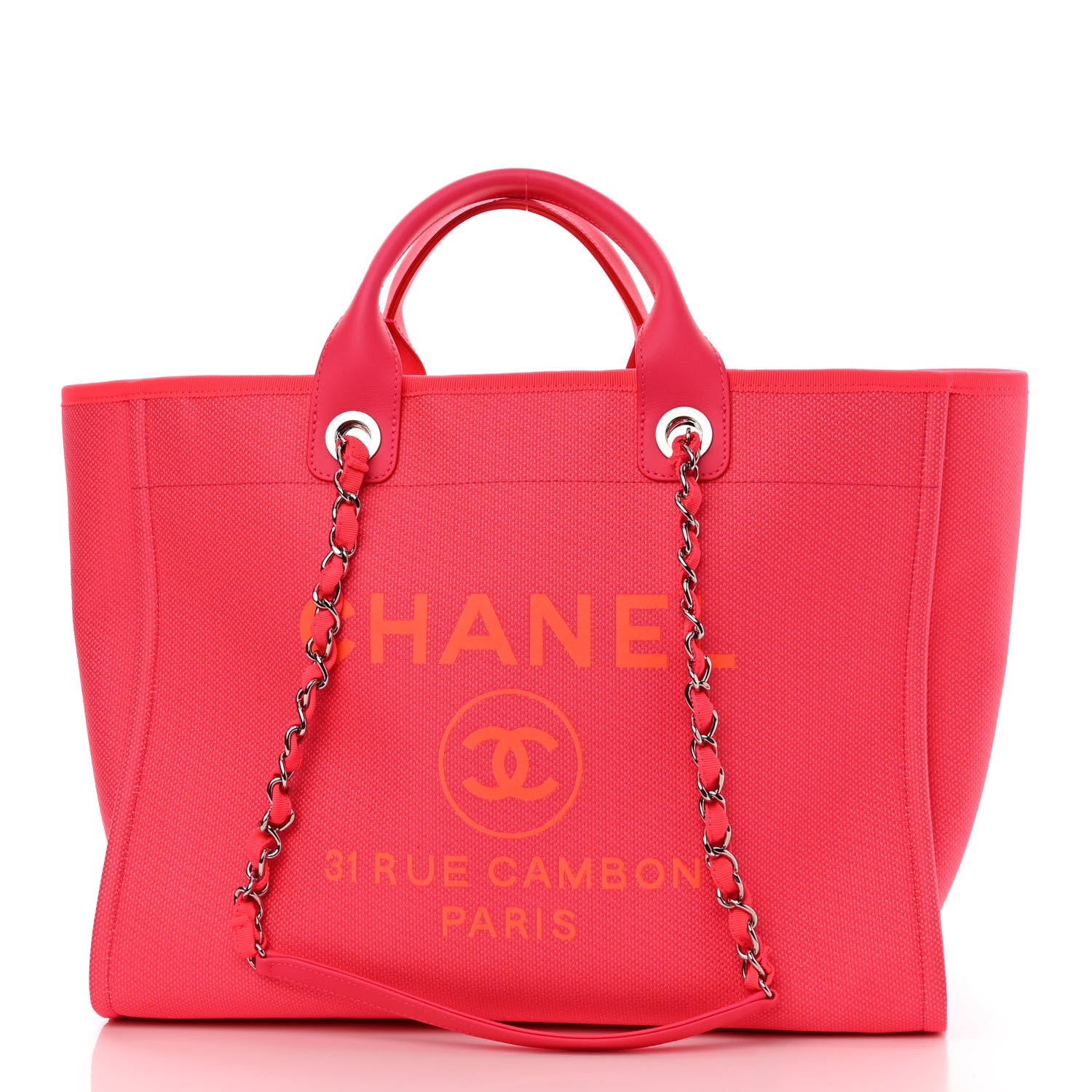 Chanel Mixed Fibers Calfskin Medium Deauville Tote Pink Orange 3 of 11