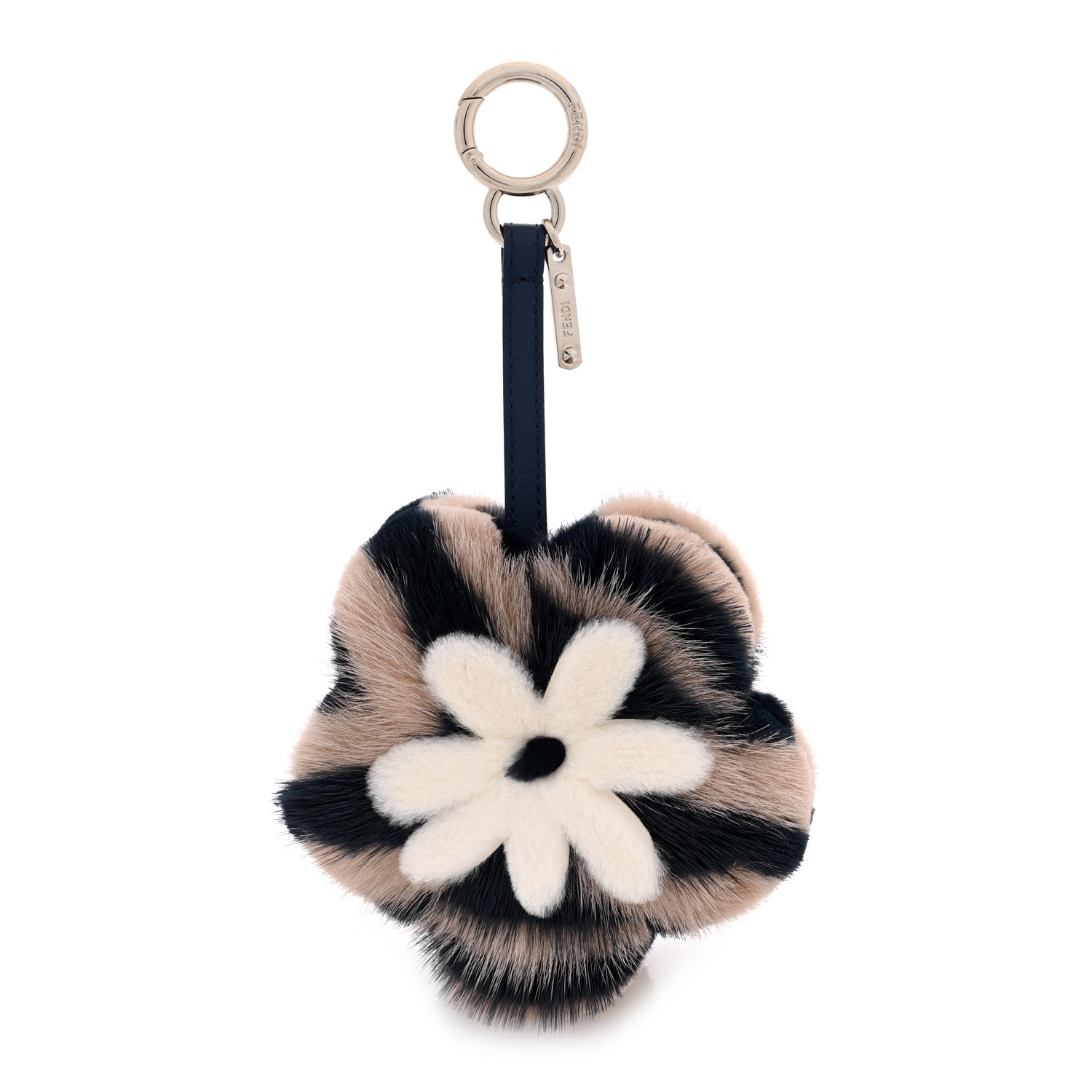 Fendi Mink Fur Vitello Dolce Pequin Flowerland Bag Charm Navy White 1 of 3