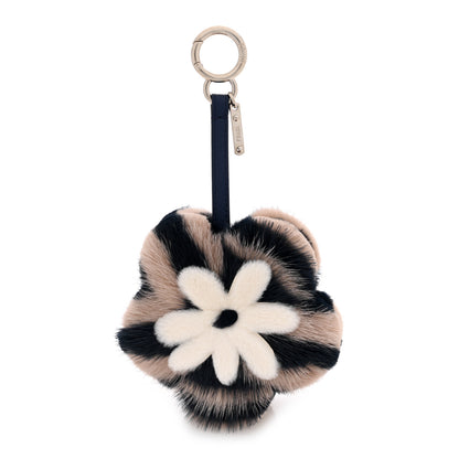 Fendi Mink Fur Vitello Dolce Pequin Flowerland Bag Charm Navy White 1 of 3