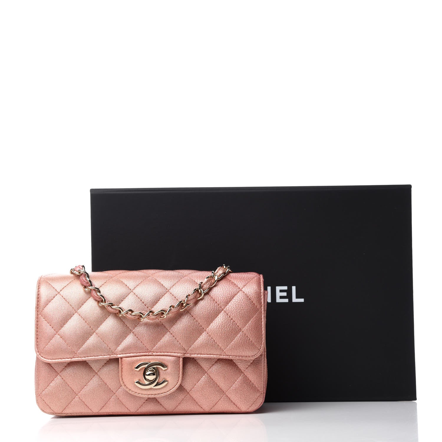 Chanel Metallic Lambskin Quilted Ombre Mini Rectangular Flap Pink 11 of 11