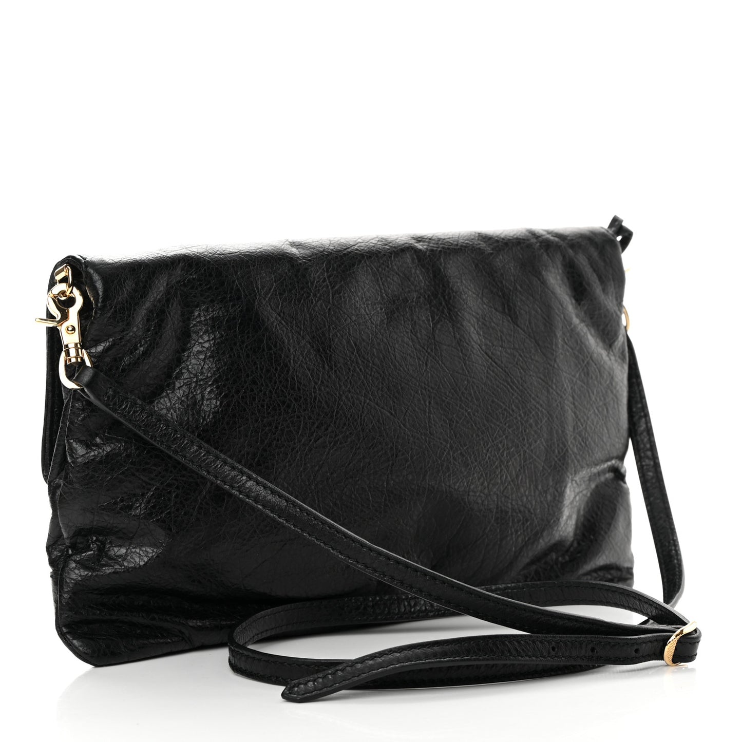 Agneau Giant 12 Gold Hardware Envelope Strap Clutch Black
