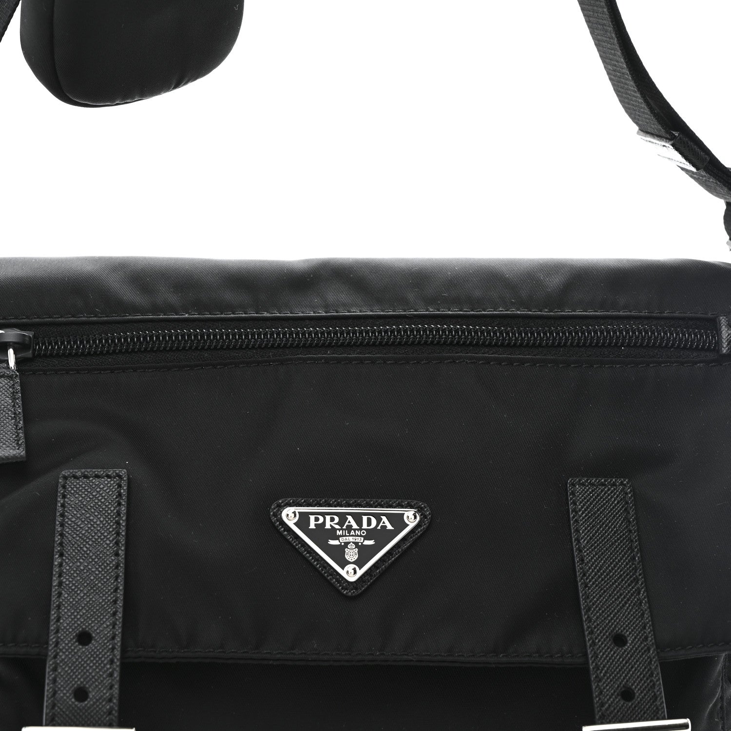 Prada Re-Nylon Vela Saffiano Pocket Double Buckle Messenger Shoulder Bag Black 8 of 10