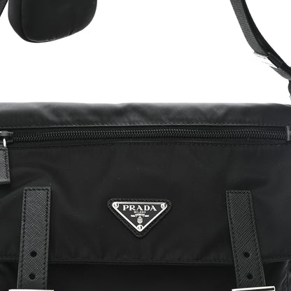 Prada Re-Nylon Vela Saffiano Pocket Double Buckle Messenger Shoulder Bag Black 8 of 10