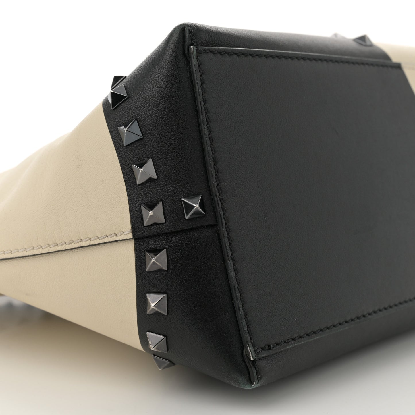 Calfskin Polka Dot Rockstud Shoulder Tote Black Light Ivory