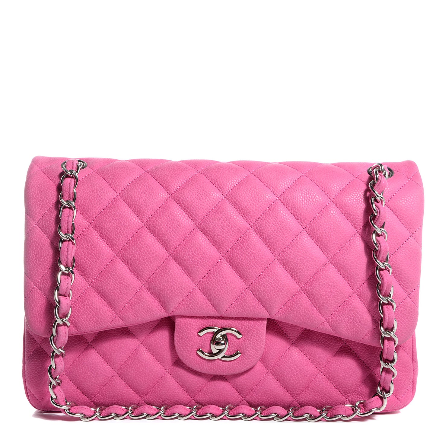 Iridescent Caviar Jumbo Double Flap Hot Pink