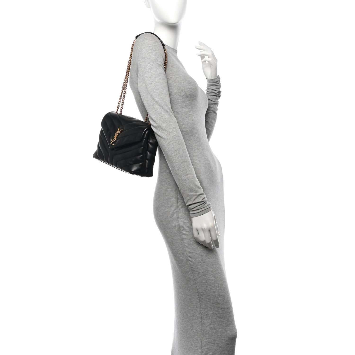 Saint Laurent Calfskin Y Quilted Monogram Small Loulou Chain Satchel Black 2 of 10