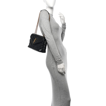 Saint Laurent Calfskin Y Quilted Monogram Small Loulou Chain Satchel Black 2 of 10