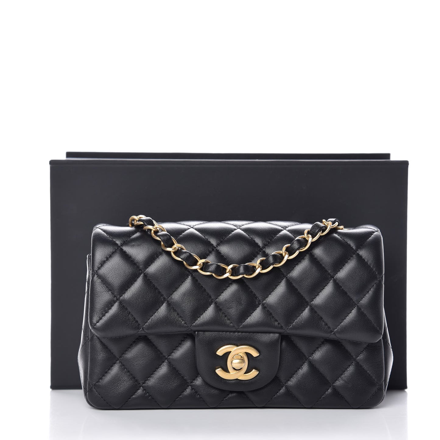 Lambskin Quilted Mini Rectangular Flap Black