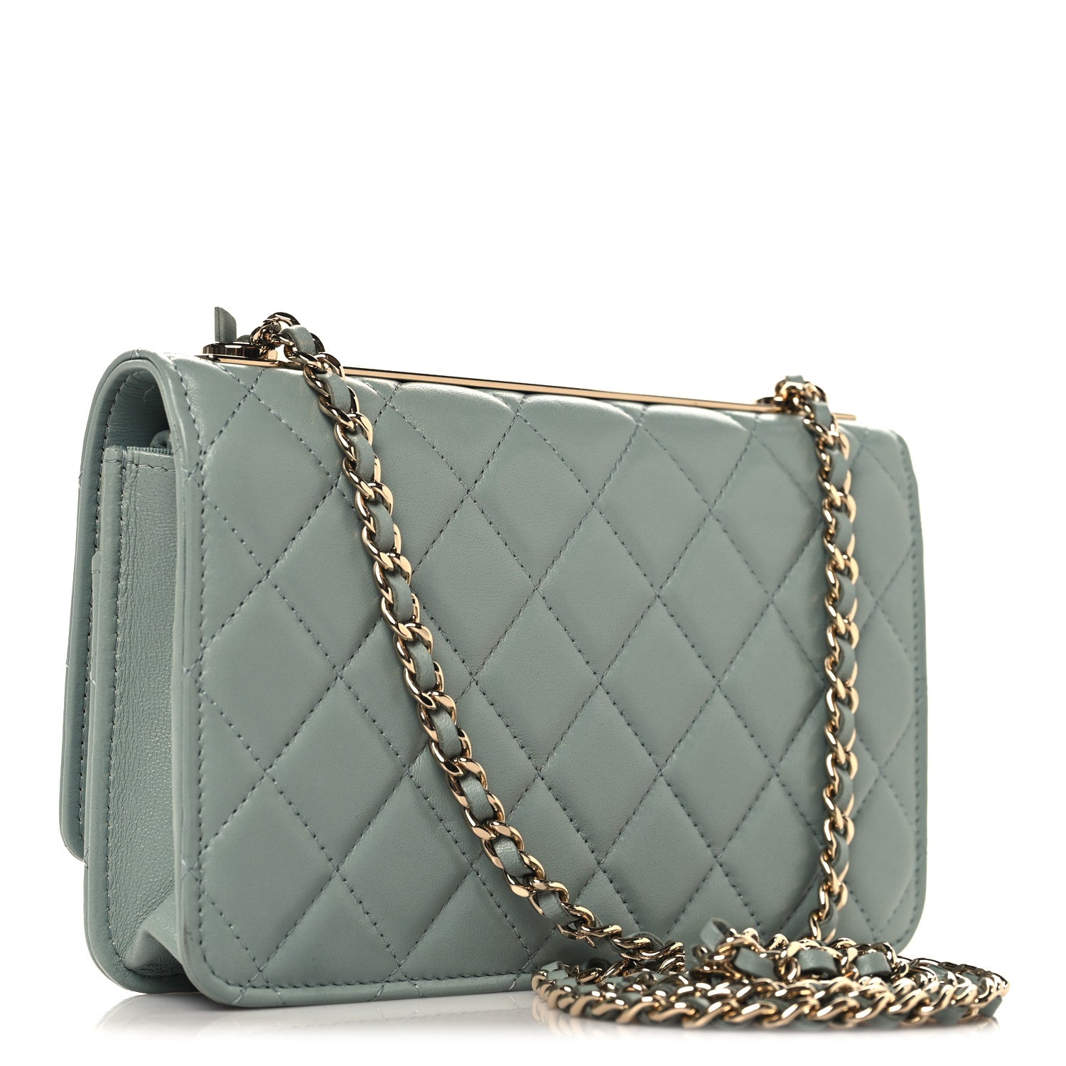 Chanel Lambskin Quilted Trendy CC Wallet On Chain WOC Light Blue 3 of 12