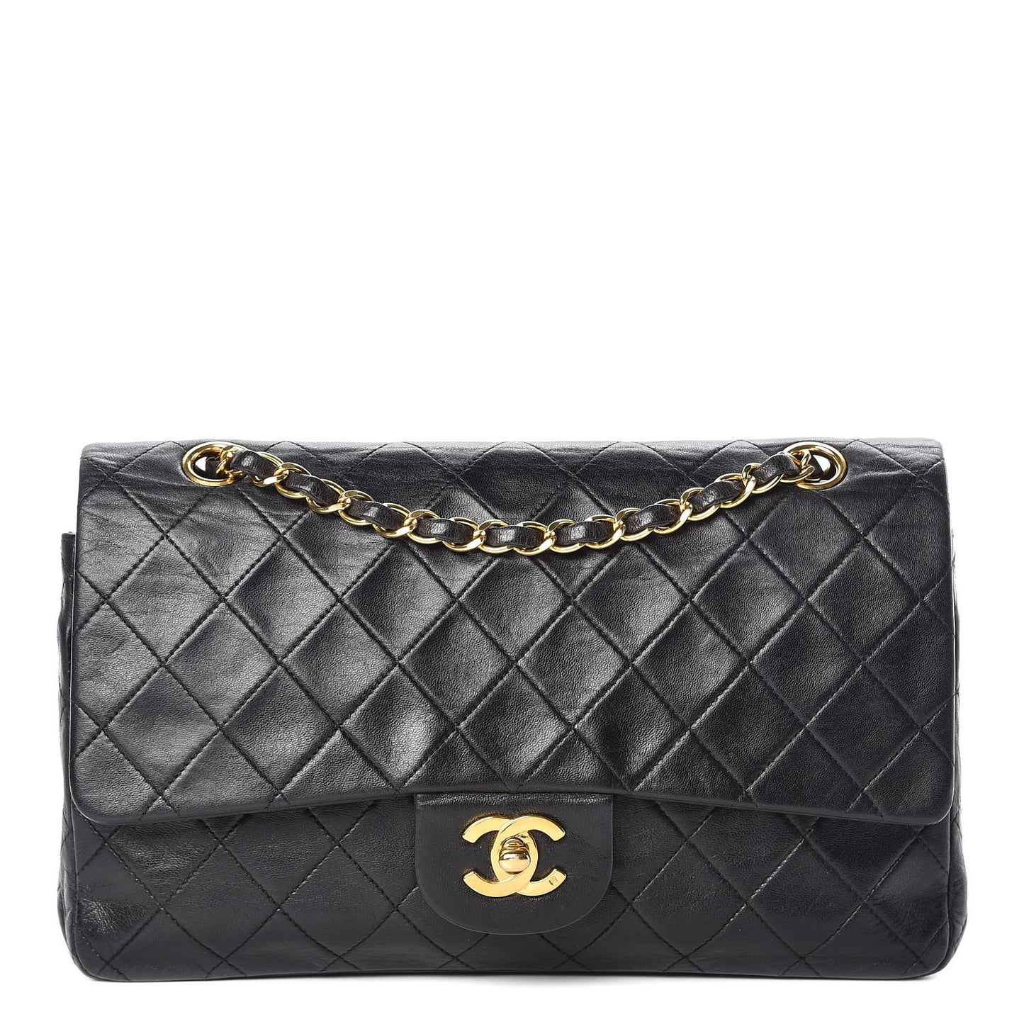 Lambskin Quilted Medium Double Flap Black